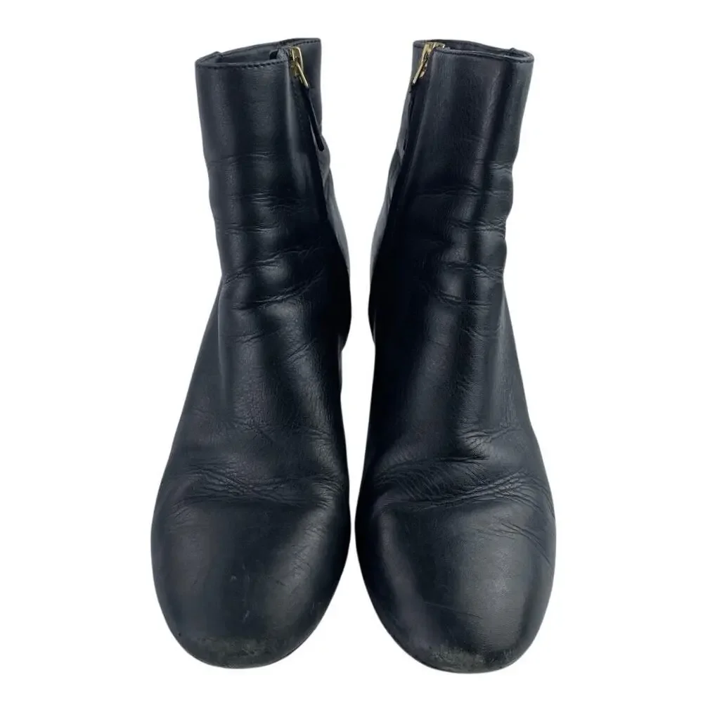 Tory Burch Brooke Womens Black Leather Block Heel Round Toe Zip Ankle Boots 8.5M